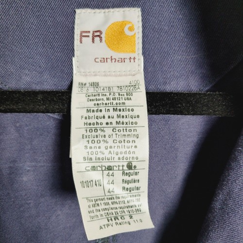 Carhartt FR Coveralls Mens 44 Regular Navy Blue Flame Resistant Twill Workwear - Picture 6 of 13