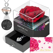 Rose Gifts for Grandma Birthday, Unique Preserved Rose Music Box with Silver ...