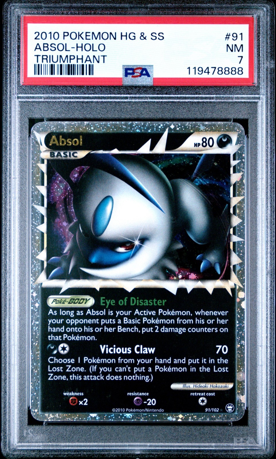 Absol 2010 Pokemon Heartgold & Soulsilver Triumphant Holo #91 PSA 7