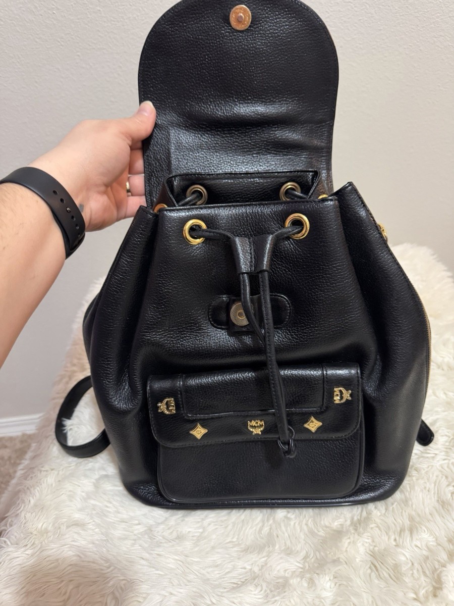 MCM Black Leather Backpack Gold Hardware Designer Bag MCM Women main image 2