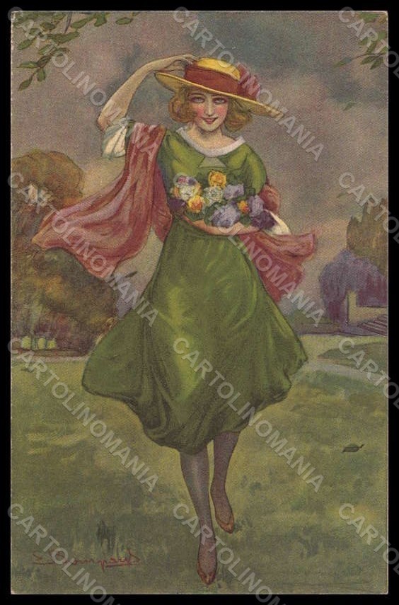 Bompard firmato artista moda signora art deco serie 945 ANGOLO SGUALCITO pc VK7486