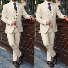 Light Beige Men's Suits Fprmal Business Meeting Wedding Groom Fashion 3 Pieces
