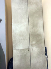 Grey 2-Door Freestanding Wardrobe with 5 Shelves, Wood Composite Bedroom