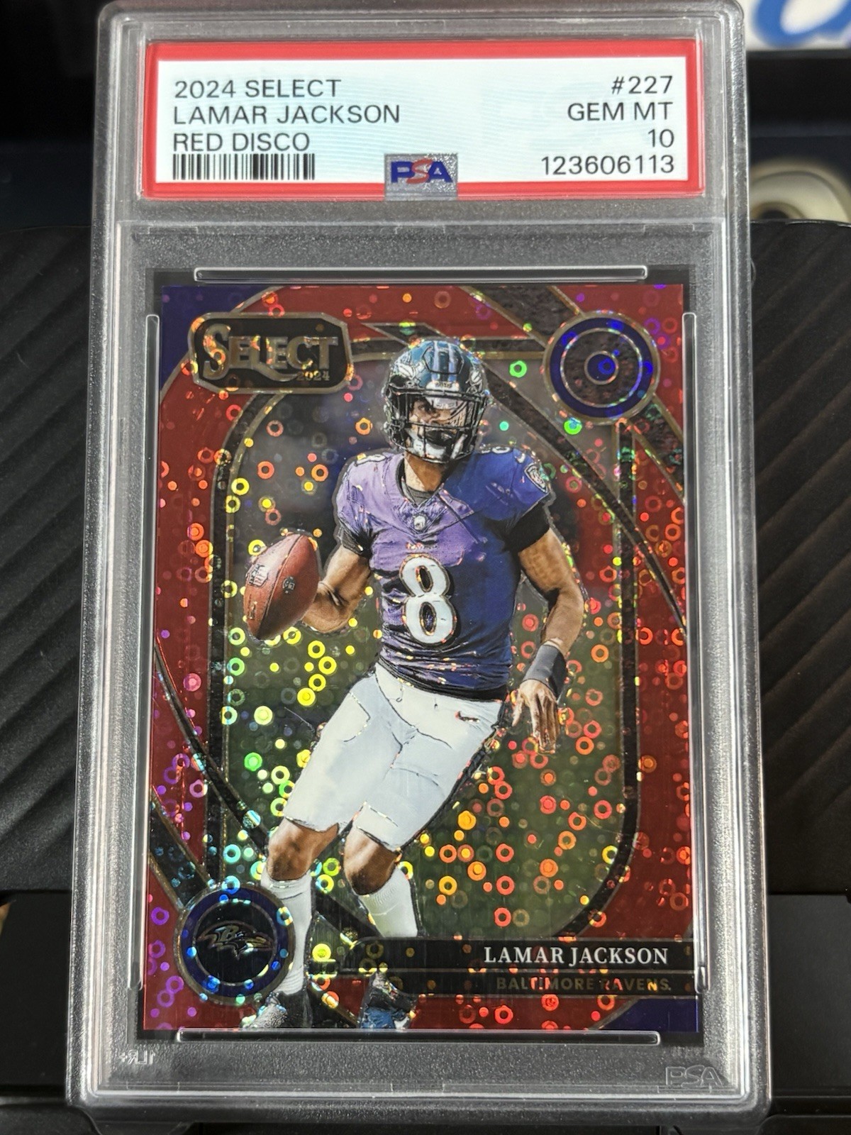 2024 Panini Select - Lamar Jackson #227 Club Level Red Disco /49 PSA 10