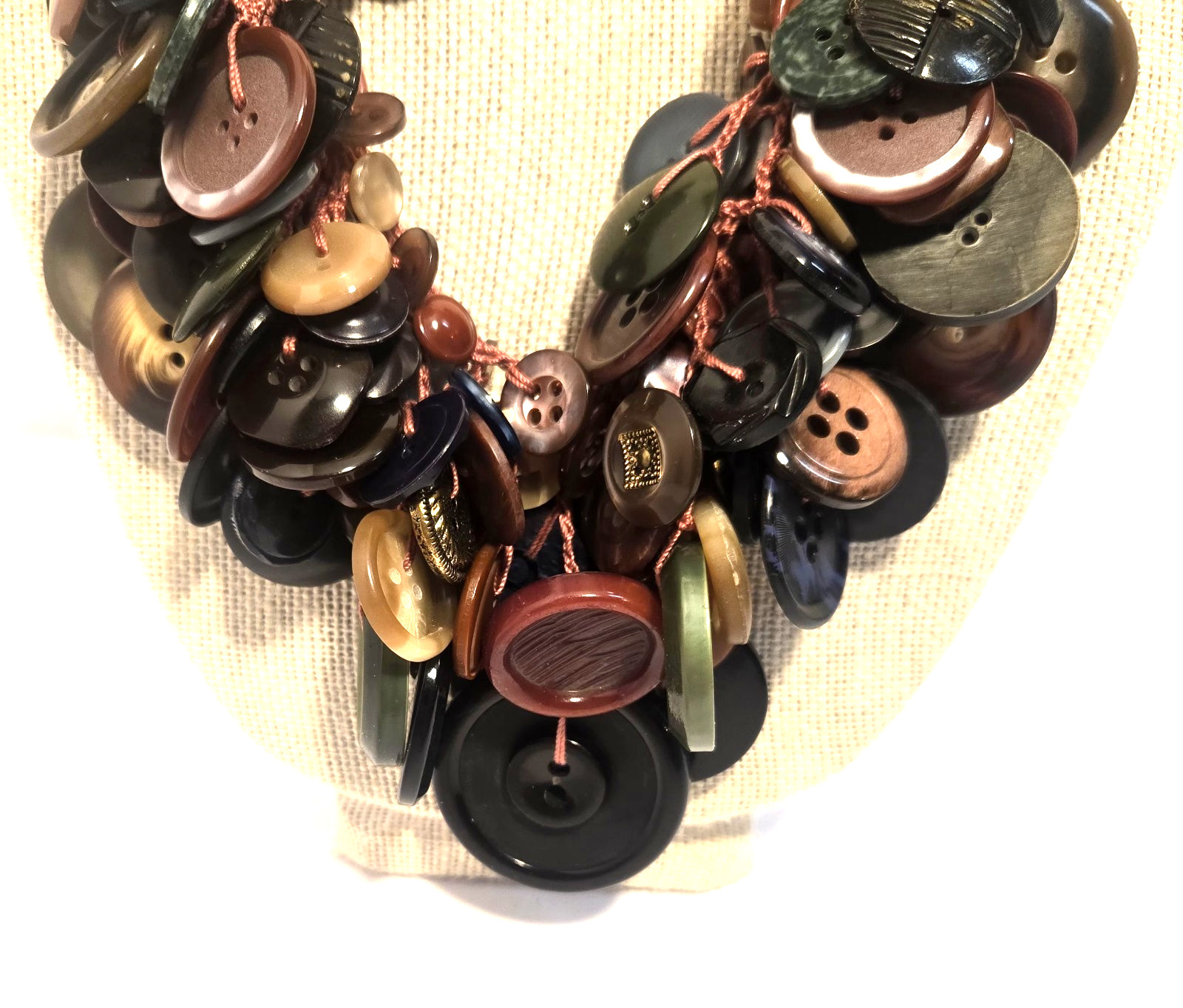 Vintage Hand Crocheted Statement Button Necklace - image 4