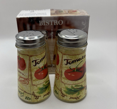 Circleware Bistro Salt & Pepper Shaker Vegetable Decaled Stainless Steel Lid New