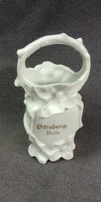 1900s Pittsburg Kansas Souvenir Dish Vase Gold Flower Germany Antique 4 1/4