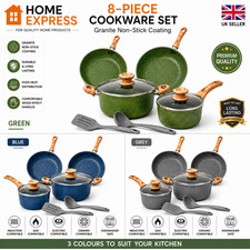 8 PCS Kitchen Cookware Set Non-Stick Granite Pots and Sauce Pans Set Induction