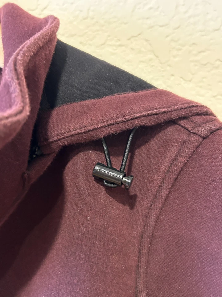 Chaqueta polar gruesa Andrew Marc talla S cremallera completa capucha extraíble rojo vino elástico Foto 4 de 4