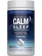CALM Sleep Magnesium Glycinate | 60 Vegan Capsules | by Natural Vitality