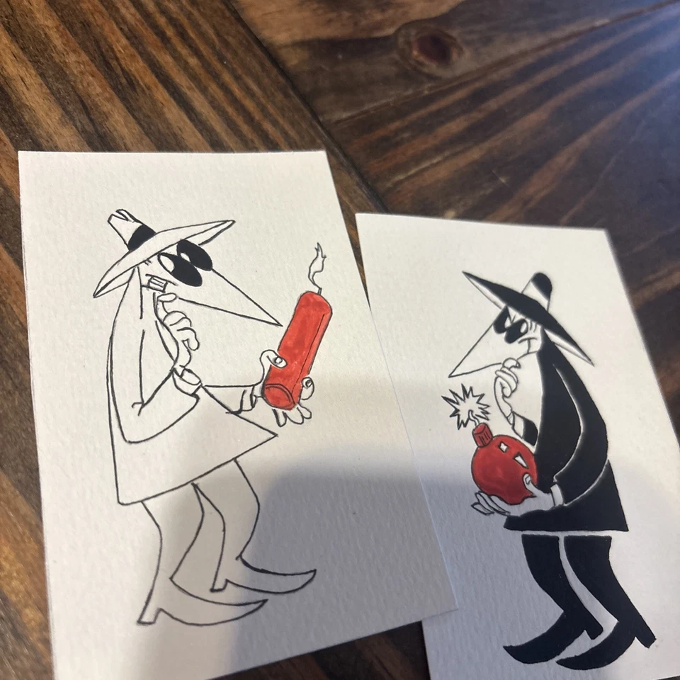 Original ACEO Miniatura Acuarela Acrílico Espía vs Espía  Foto 4 de 4