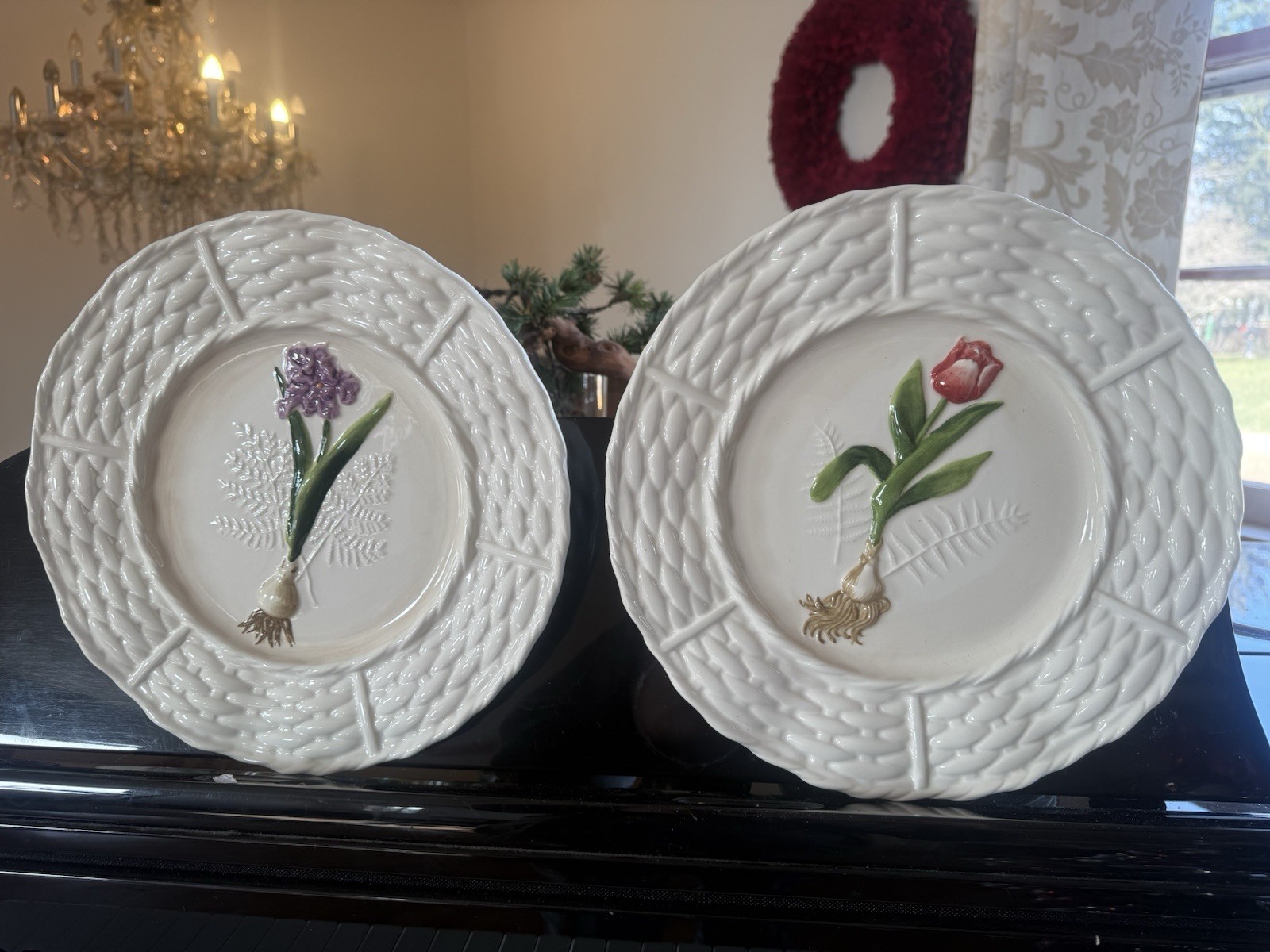 Vintage Set Of 2 World Market Flower Plates. Tulip Plate, Spring Bulb Plate.