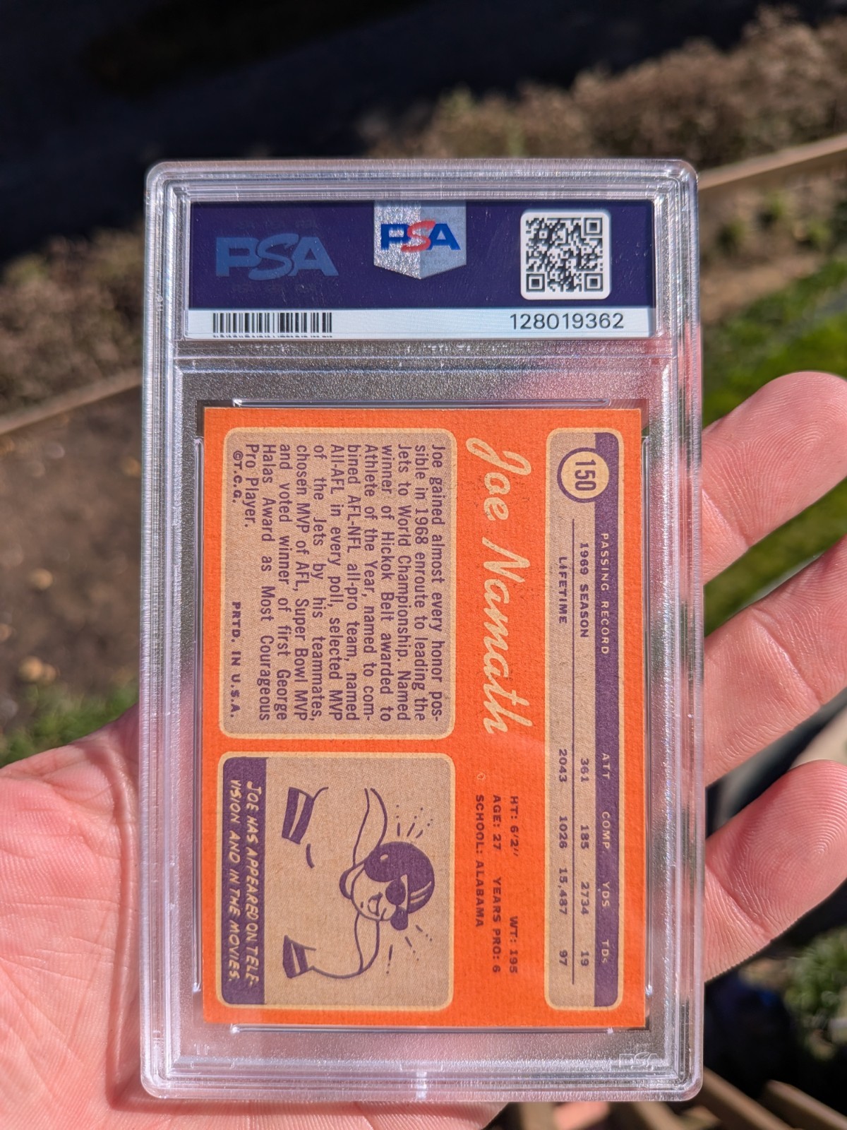 1970 Topps #150 Joe Namath PSA 6  EX-MT view 2