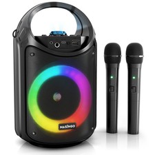 MASINGO Wireless Karaoke Machine C10 V2 Black - Portable Speaker w/ LED Lights..