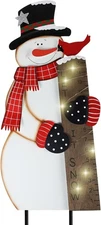Snowman Snow Gauge Garden Stake, Christmas Metal Snow Measuring Stick Ou