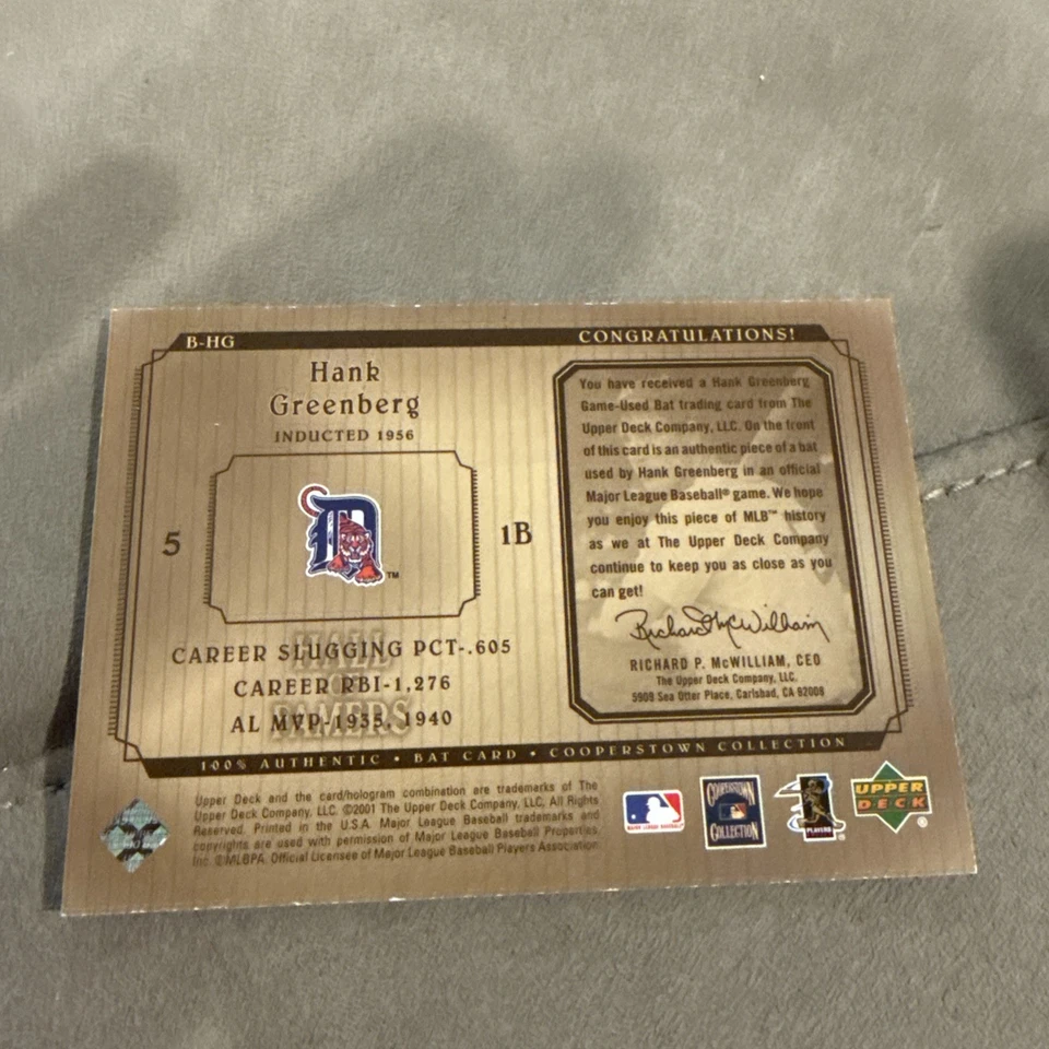 2001 Upper Deck Cooperstown Collection Hank Greenberg Bat Relic - Image 2 of 2