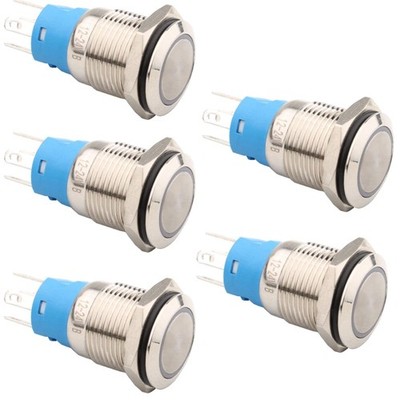 5pcs 16mm  Metall Druckschalter 12-24V Licht Blau Ring