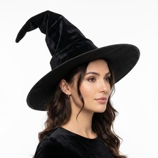 Black Witch Hat, 15" Black Wizard Hat for Adult Women Halloween