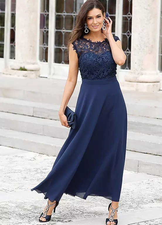 navy blue v neck lace dress Zapaka Women Navy A-Line Lace Mother of the Bride Dress V-neck Short  Sleeves Long Wedding Guest Dress – ZAPAKA