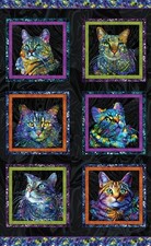 Feline Drive Fabric CAT ARTISTRY Block Panel Multi Benartex - Sold by the Panel