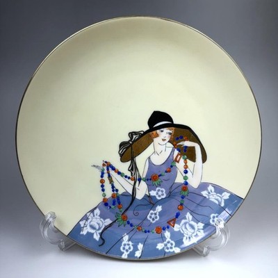 Old Noritake Deco Lady Plate, Decorative Plate, Luster-glazed 22×2.5㎝ 1918 1941