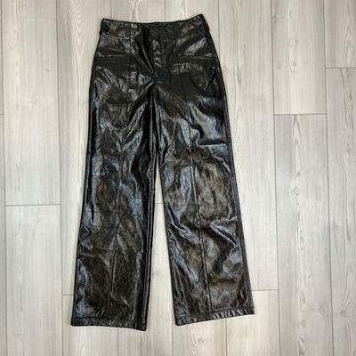 Free People Star Crossed Lovers Straight Vegan Faux Leather Pants- Black - 4
