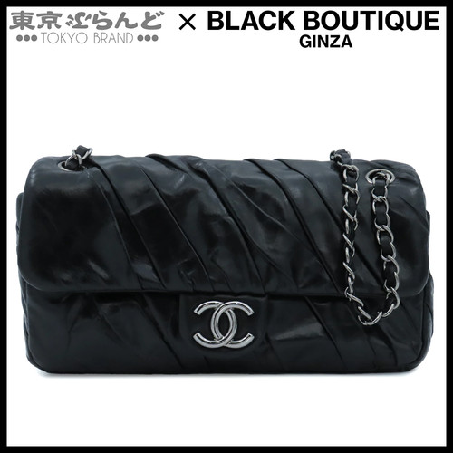 Used CHANEL Shoulder Bag Ladies Calf Twisted Gather W Chain Flap 13 Series Black