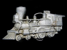MA27122 VINTAGE 1970s CUT-OUT  1800s STEAM ENGINE  TRAIN RAILROAD BELT BUCKLE