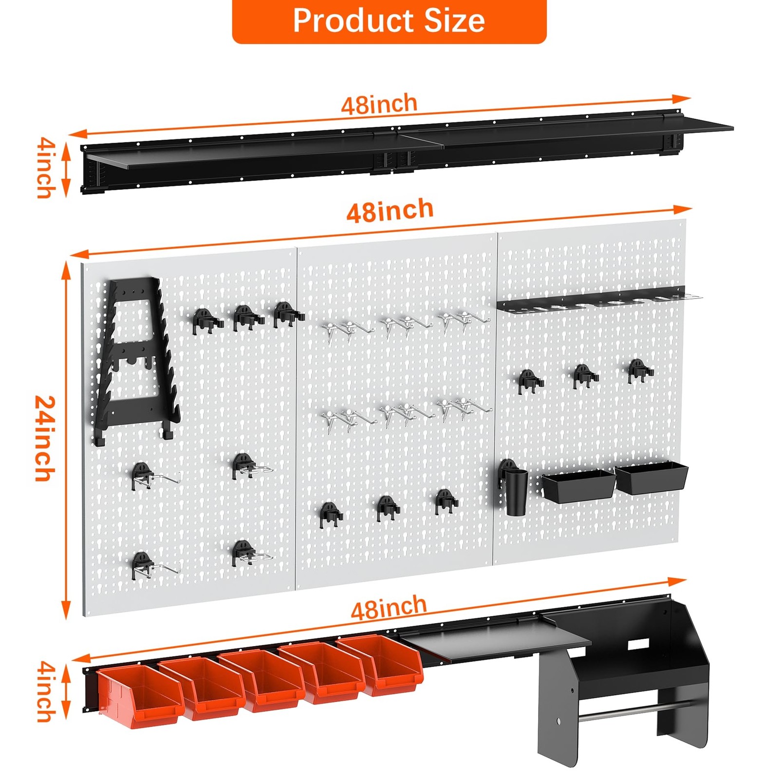 TORACK Pegboard Wall Organizer 4 ft. Garage Metal Utility Tool Storage Kit with