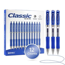 Classic Retractable Gel Roller Pens 0.7mm Fine Point Blue Ink Blue Ink - 12 P...