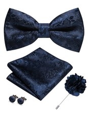 JEMYGINS Floral Pre-tied Bow Tie and Pocket Square Cufflinks Lapel Pin Sets for