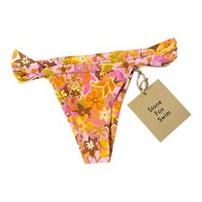 NWT Stone Fox Swim Bijou Retro Pop Floral Tropical Bikini Bottom L Orange Brown
