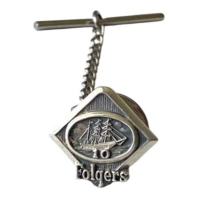 Sterling Folgers Coffee Co 10 Year Service Employee Tie Tack Lapel Pin Silver