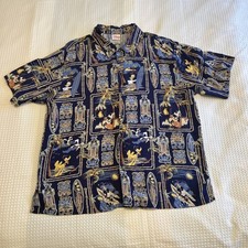 Disney Shirt Mens L Hawaiian Islander Tiki Palm Mickey Mouse Donald Duck Pluto