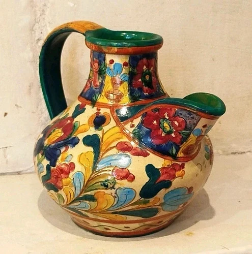 ✅Italian Majolica Carafe Jug Antique Design 70 Vintage Italy