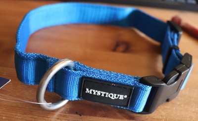 Halsband Mystique 2,5 cm /  30-50 cm Blau Nylon, D-Ring Chrom, verstellbar, NEU
