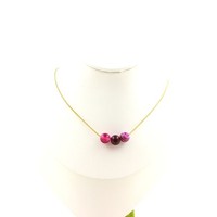 Steine Und MinéRaux. Halskette 3 Perlen Achat Phylum Rosa 8 Mm. Kette Stahl