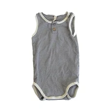 Quincy Mae 12-18M Sleeveless Henley One-Piece Bodysuit Lagoon Micro Stripe
