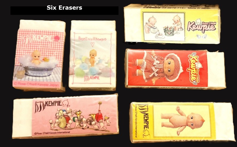Six (6) Rose O'Neill Kewpie Erasers Made by YOGETU and POINT Japan Kewpies