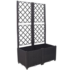 Raised Garden Bed with Trellis & Drainage Plug - Tall Rattan Planter Box