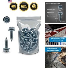License Plate Screws - x 3/4" Inch - Slotted Hex Head for Vehicles 100 Pack