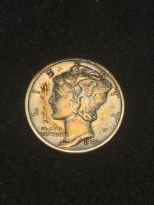1941-P Silver Mercury Dime, Colorful Album Toning