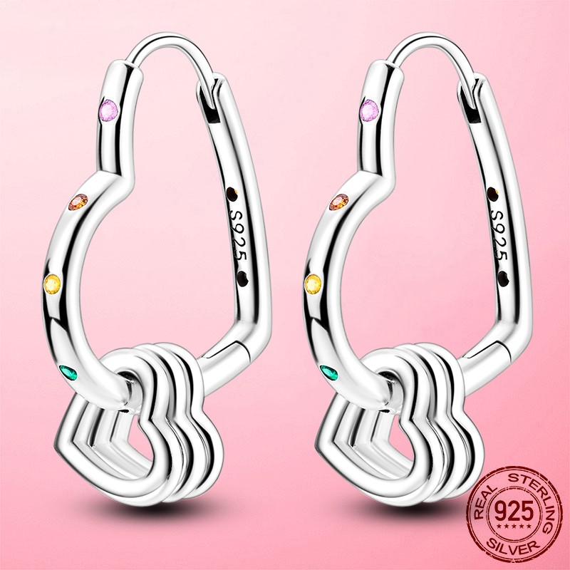 LAZA European Hearts Love 925 Sterling Silver Hoop Earrings Zircon Women Jewelry
