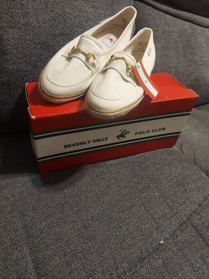 Beverly Hills Polo Club White Canvas Size 7.5 Slip On Shoes Vintage Dress Shoes