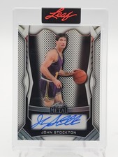 JOHN STOCKTON 2025-26 LEAF METAL WHITE AUTO #MA-JS1 /9 JAZZ Q3474
