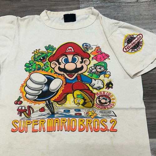 Vintage 80s Nintendo Super Mario Bros 2 Luigi Bowser Peach Boys L Gamer T-Shirt