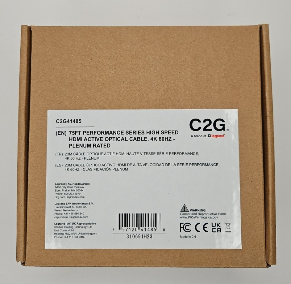 New C2G C2G41485 75ft High Speed HDMI Active Optical Cable P