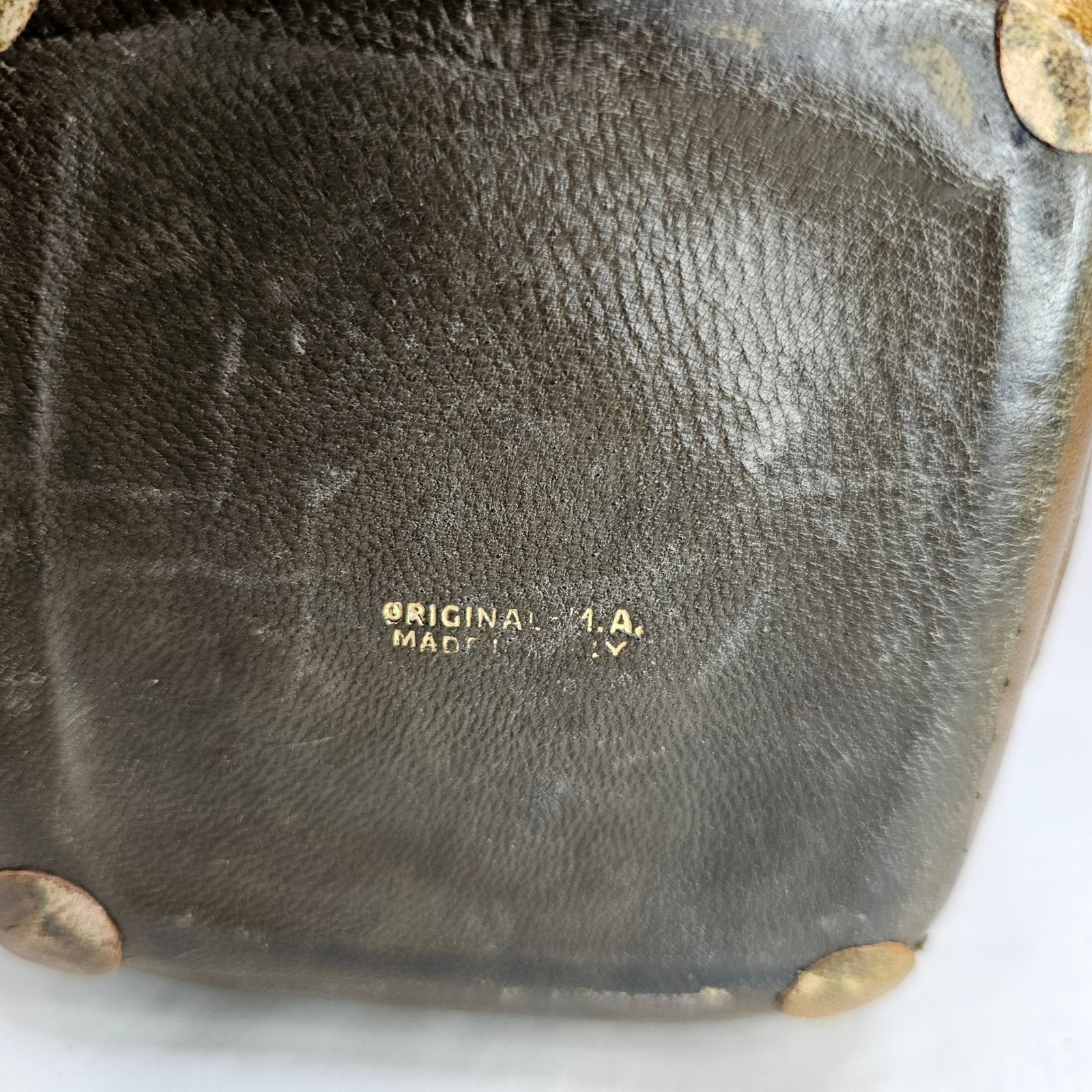 Vintage Brown Leather Decanter Bottle w/ Ball Stopper Rustic Neck Made in Italy