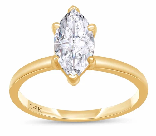 1.5 Ct Marquise Lab Grown Diamond Real 14K Yellow Gold Solitaire Engagement Ring
