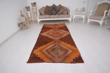 Antique Turkish Vintage Runner, Natural Runner Rug 4x9, Oushak Wool Carpet,155